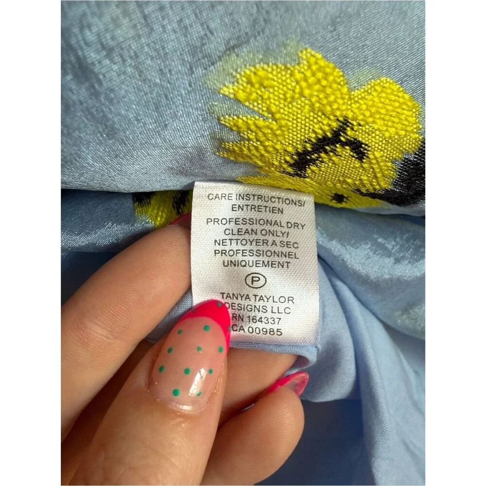 Tanya Taylor Lara Midi Skirt - Yellow/Blue Floral A-Line Sz Large